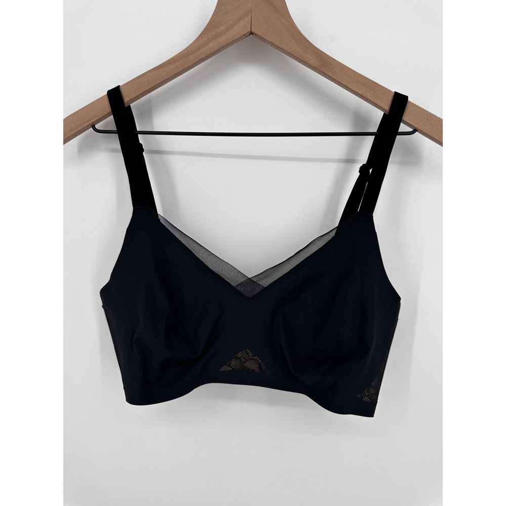 Honeylove Silhouette Bra Black Wireless Mesh Lace Trim Size L BRBR0017